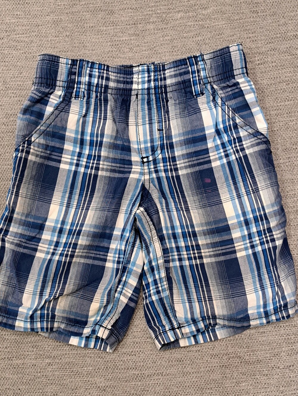 Boys 4T Blue Stripped Casual Shorts Elastic Waistband With Straps For Belt